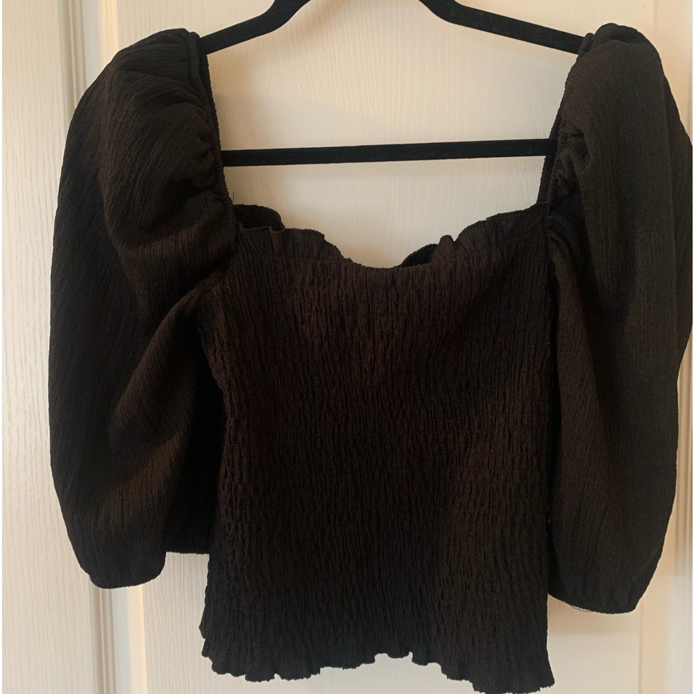 H&M Black Puff Sleeve Blouse Size Medium